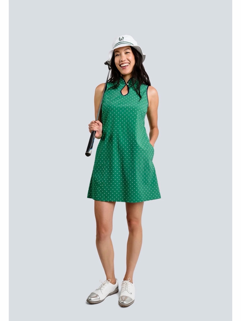 Sleeveless Green Polka Dot Girls' Dress with Keyhole Neck